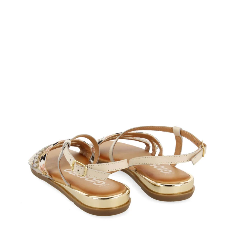 Women's white sandals with straps with multicoloured stones