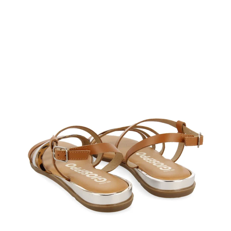 Corumba women's sandals with brown, silver and animal-print straps