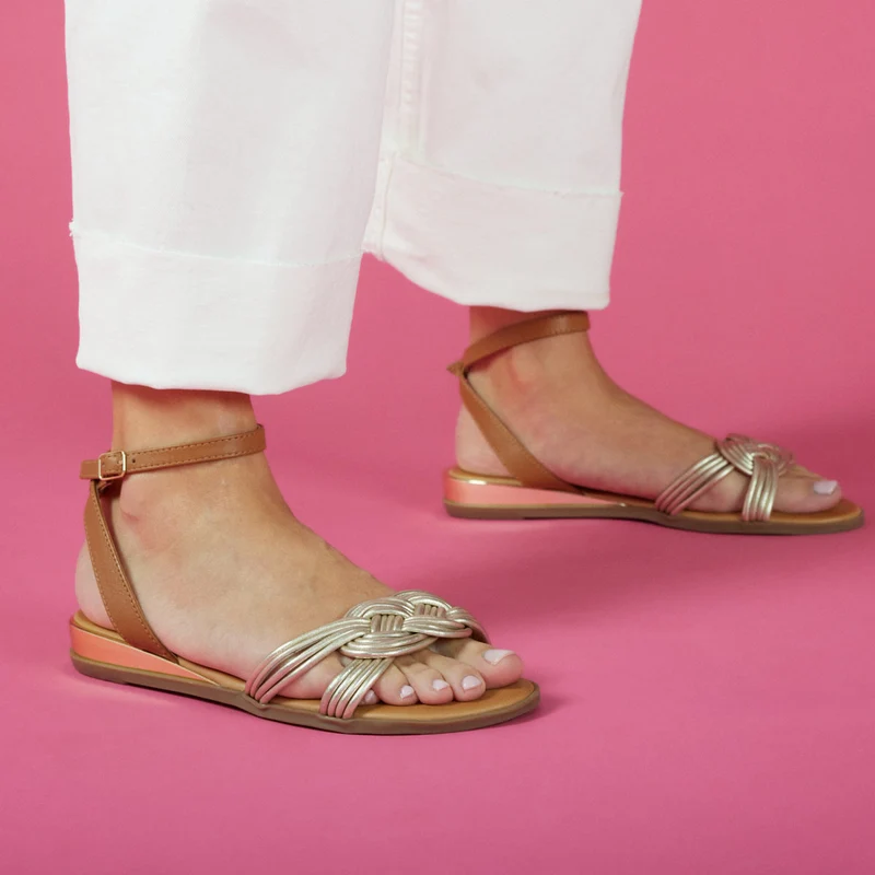 Telha women's gold sandals with knotted straps