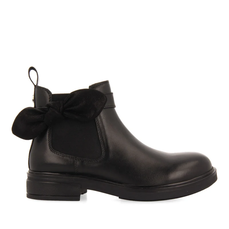 Inzing children's black leather chelsea boots with decorative bow