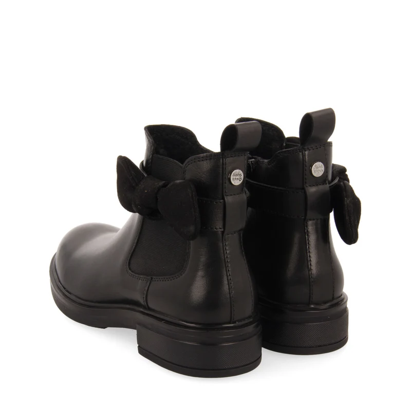 Inzing children's black leather chelsea boots with decorative bow