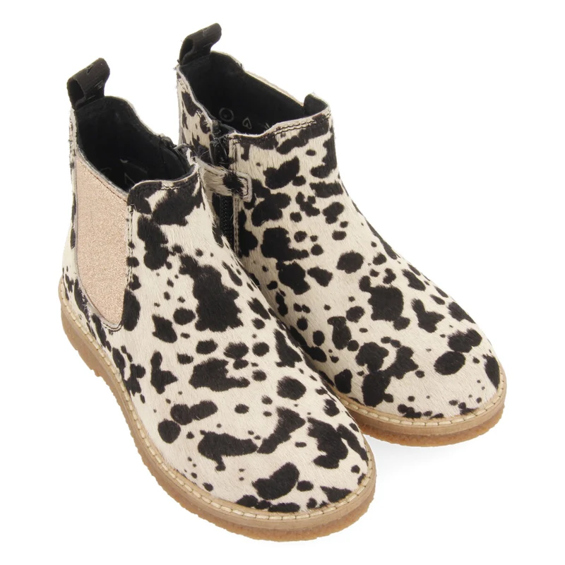Sekkemo children's cow-print leather chelsea boots