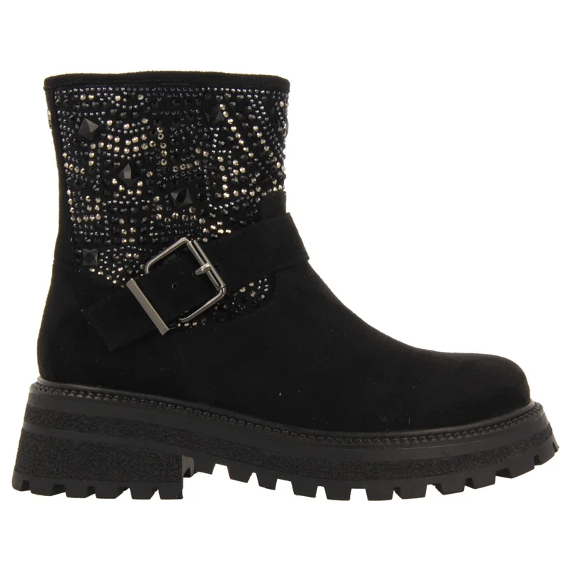 Sandl children's black biker boots with gemstones
