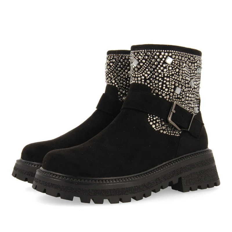 Sandl children's black biker boots with gemstones