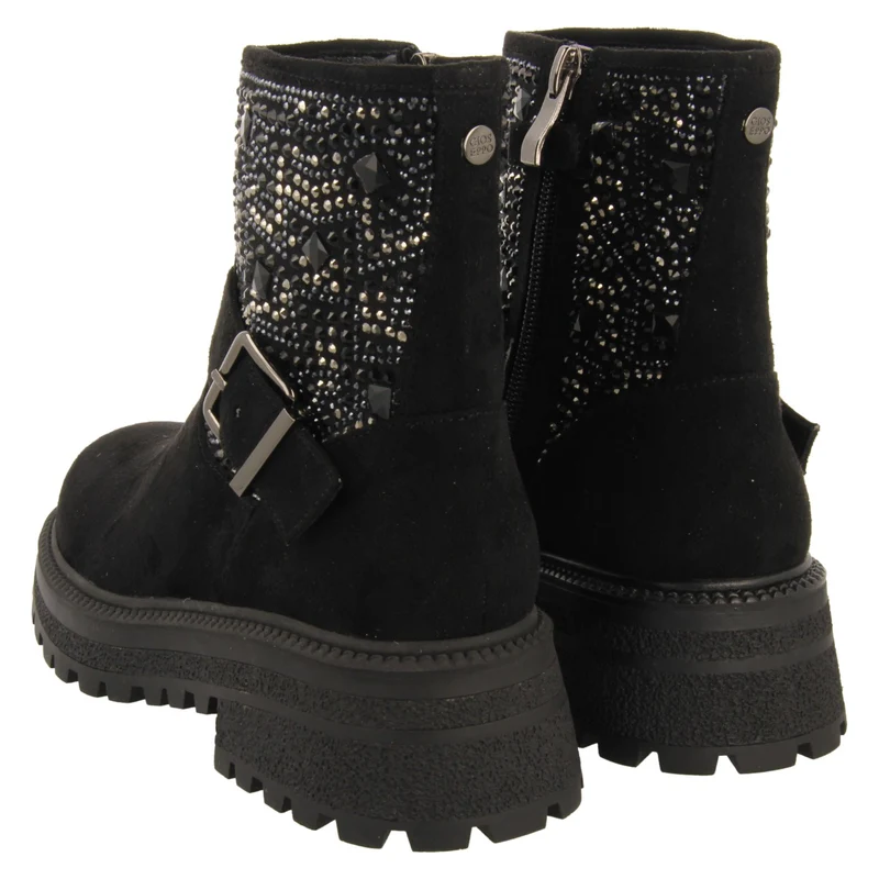 Sandl children's black biker boots with gemstones