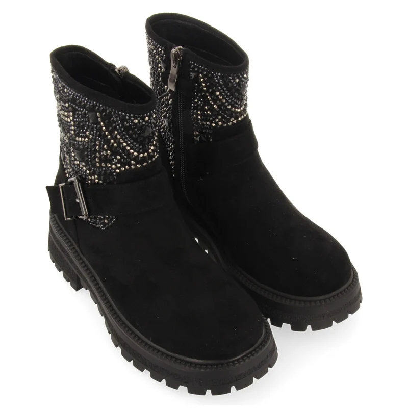 Sandl children's black biker boots with gemstones