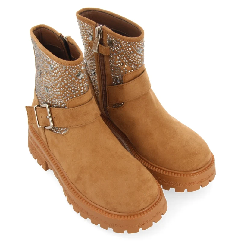Sandl children's camel-coloured biker boots with gemstones