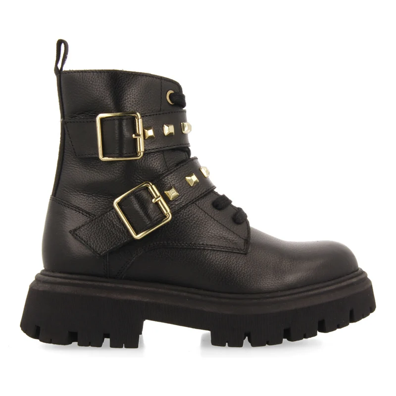 Trins children's black leather lace-up ankle boots with decorative buckles