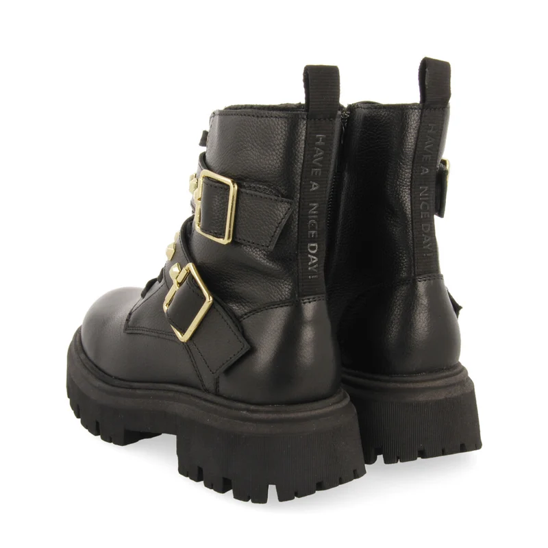 Trins children's black leather lace-up ankle boots with decorative buckles