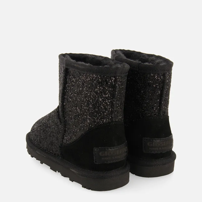 Tranoy children's glittery black shearling boots