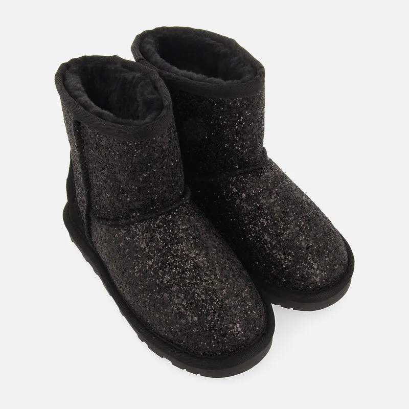 Tranoy children's glittery black shearling boots