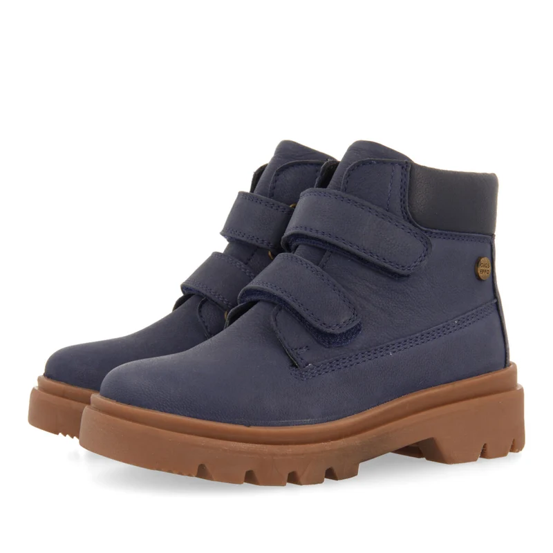 Gablitz children's navy blue leather ankle boots with adjustable straps