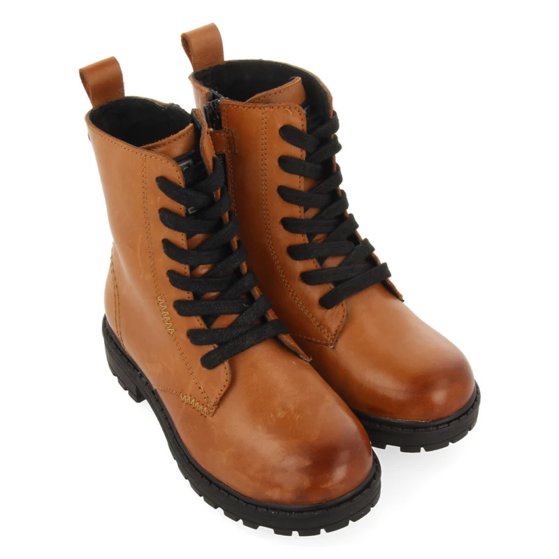 Caol children's tan leather lace-up ankle boots