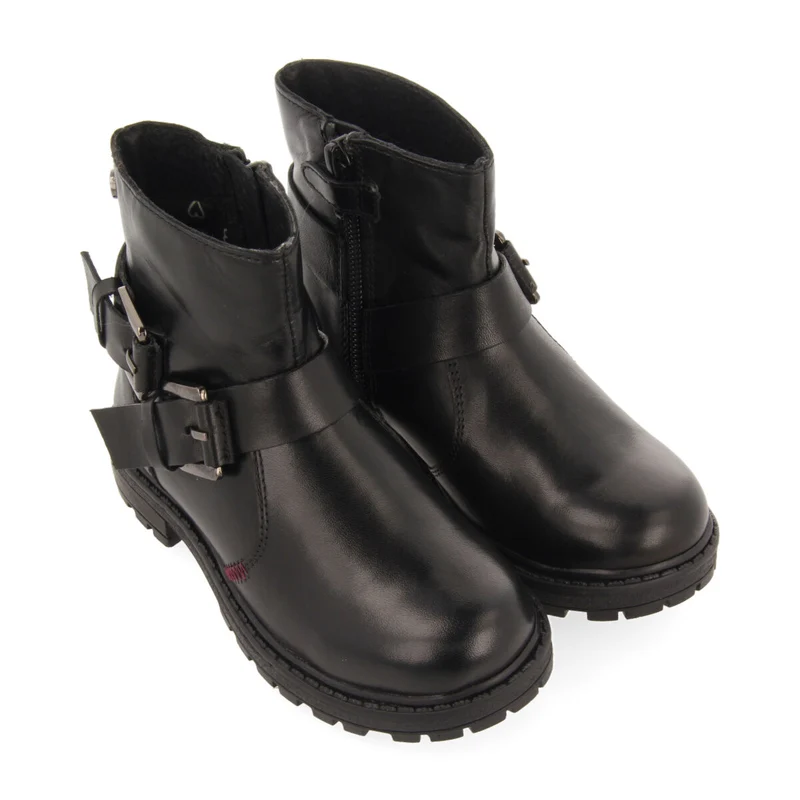 Raab children's black leather biker boots with buckles