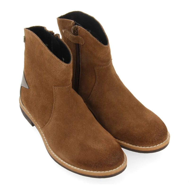 Nastola children's taupe split-suede cowboy boots with decorative star