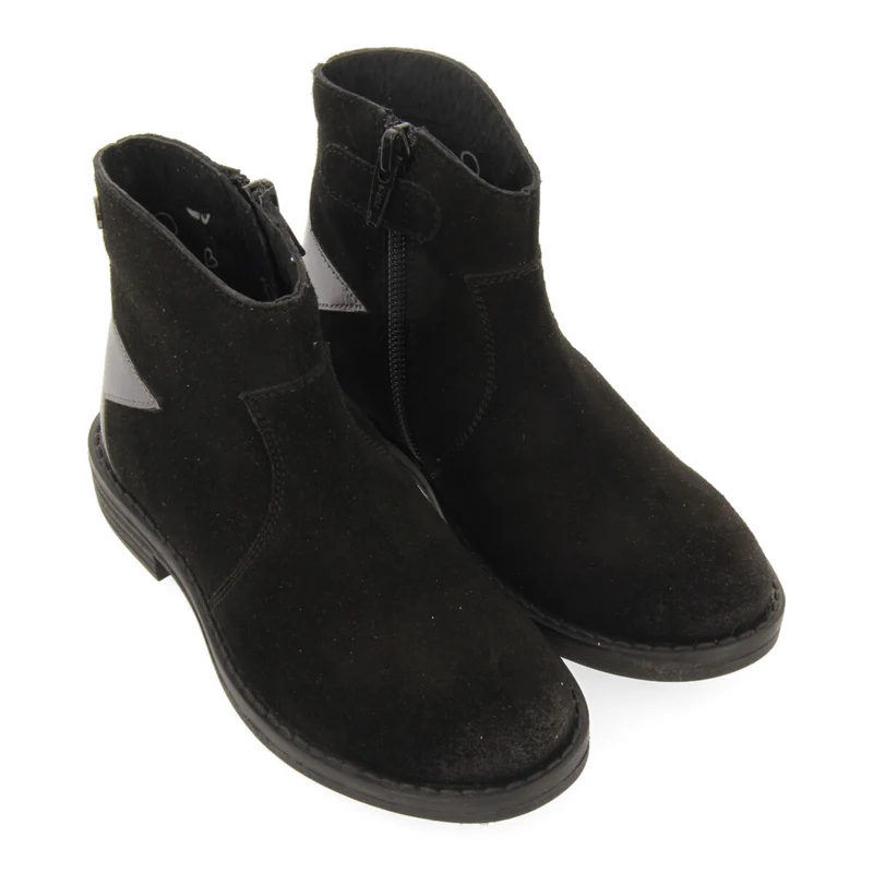 Nastola children's black split-suede cowboy boots with decorative star