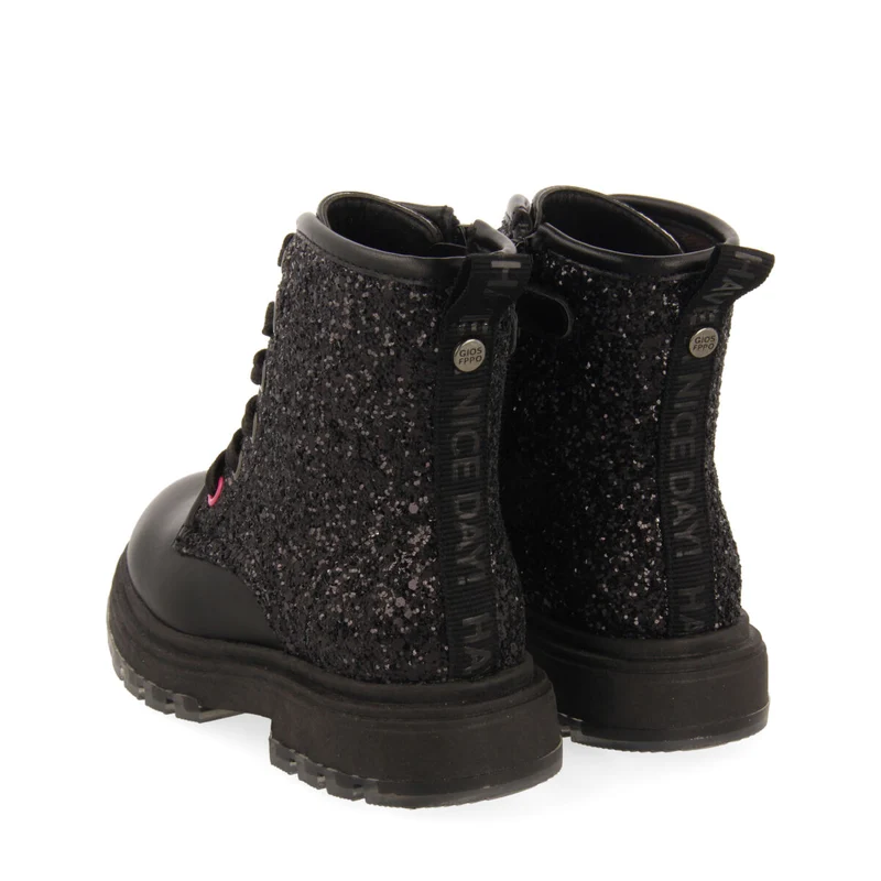 Nisland children's glittery black lace-up ankle boots