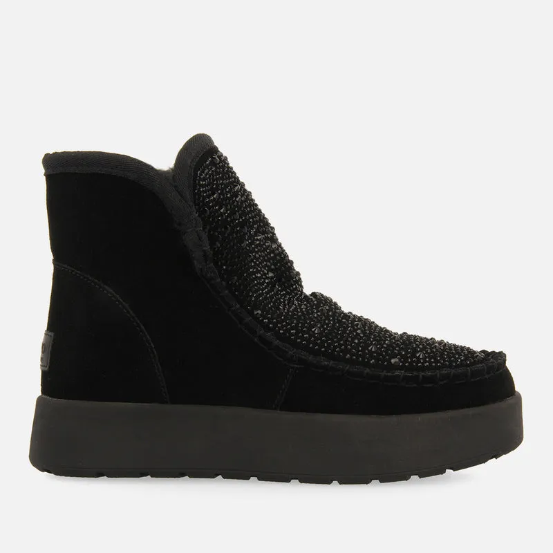 Cupar women's black split-suede shearling boots with crystals