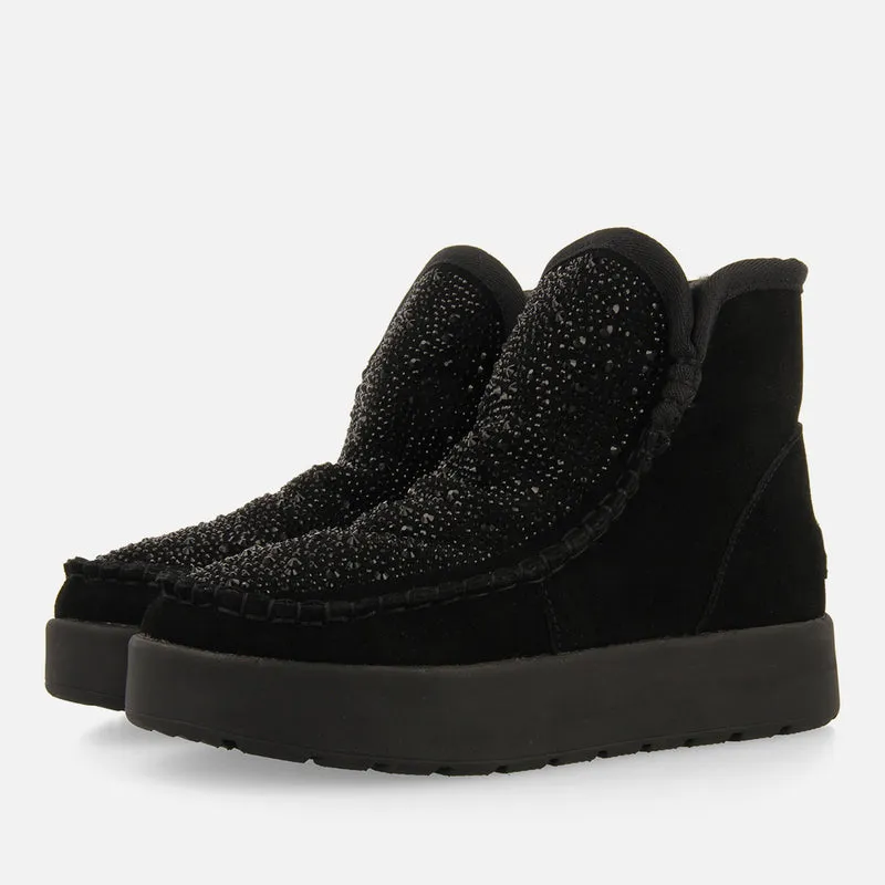 Cupar women's black split-suede shearling boots with crystals