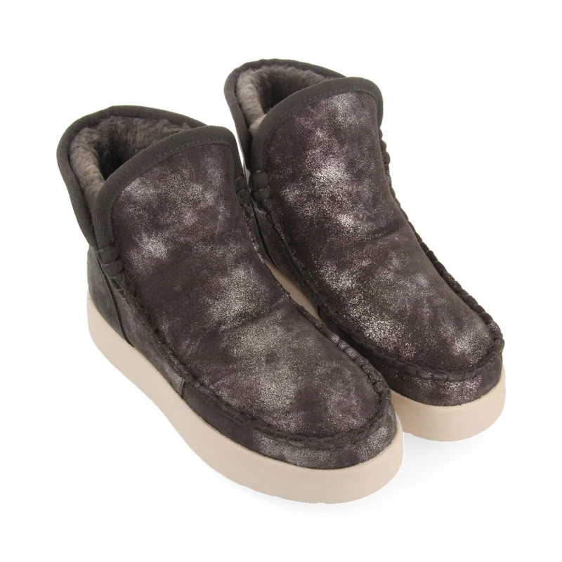 Annan women's metallic grey split-suede shearling boots