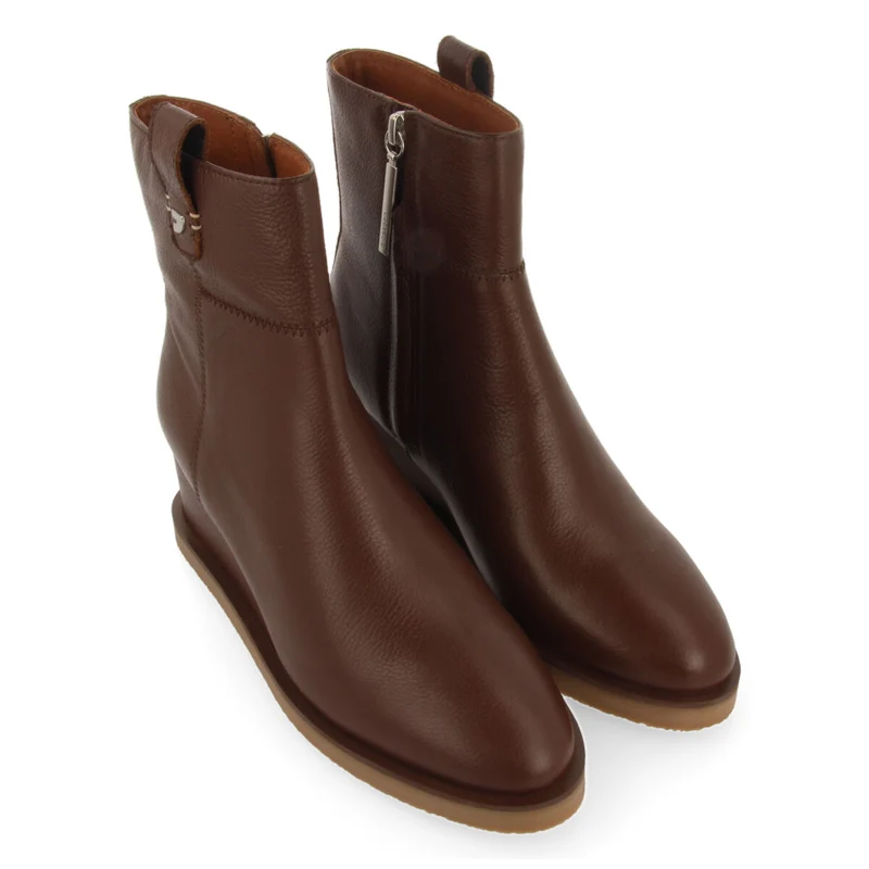 Glamis women's brown leather ankle boots with wedges