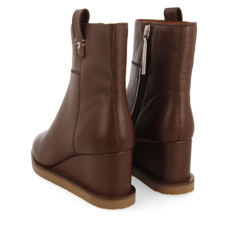 Glamis women's brown leather ankle boots with wedges