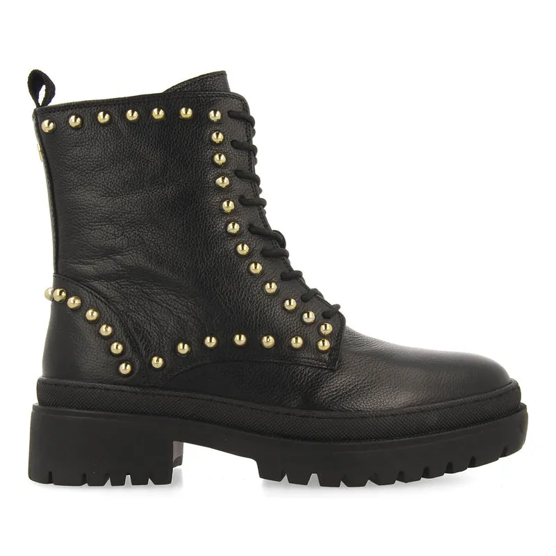 Fairfax women's black leather lace-up ankle boots with studs