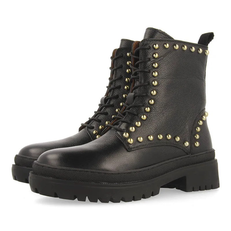 Fairfax women's black leather lace-up ankle boots with studs