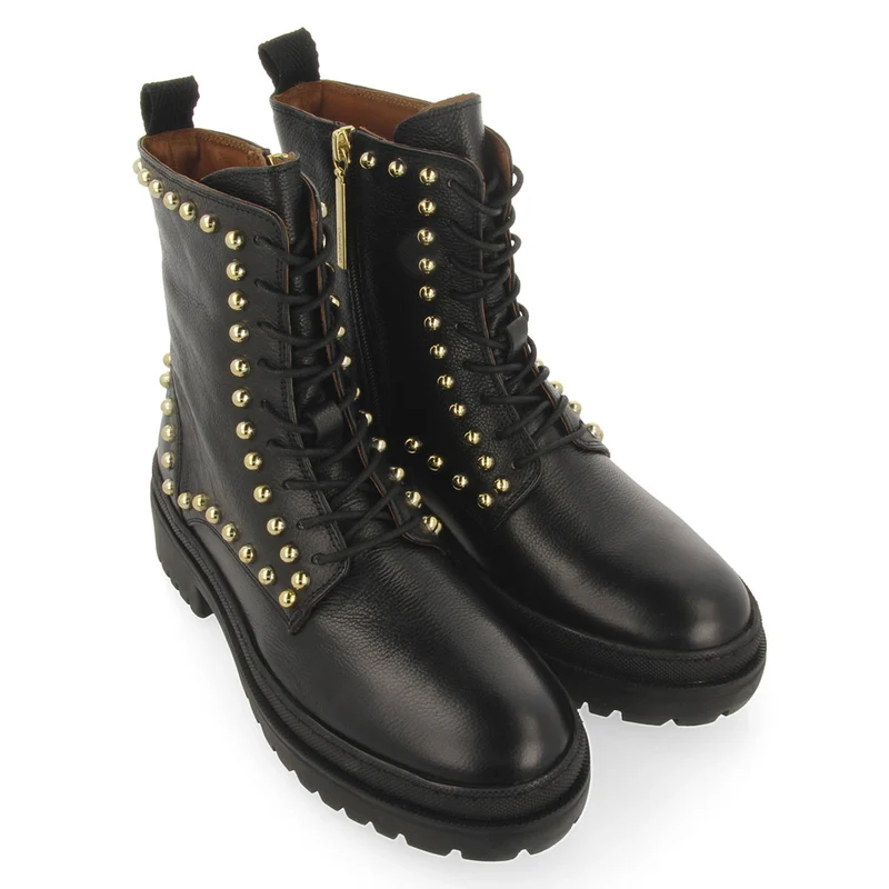 Fairfax women's black leather lace-up ankle boots with studs