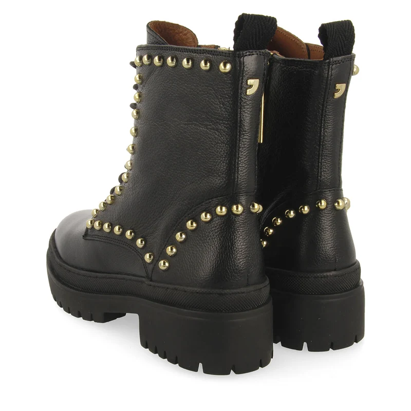Fairfax women's black leather lace-up ankle boots with studs