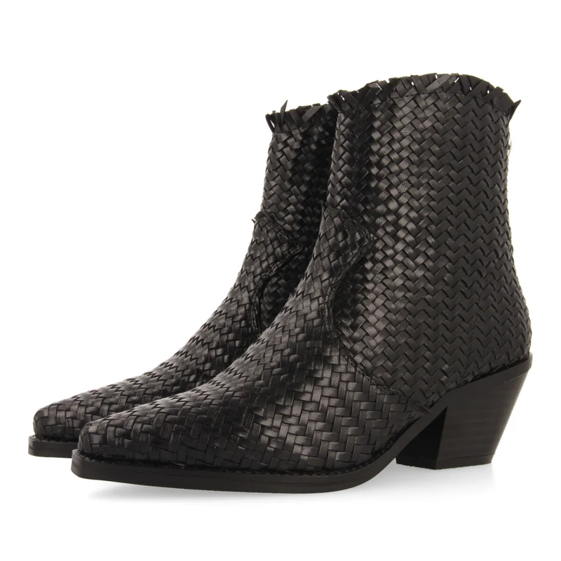 Kokkola women's black braided leather cowboy boots