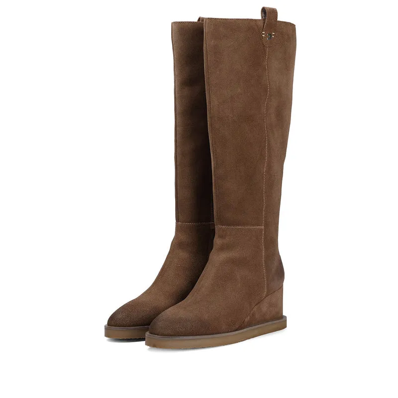Brora women's taupe split-suede boots with wedges