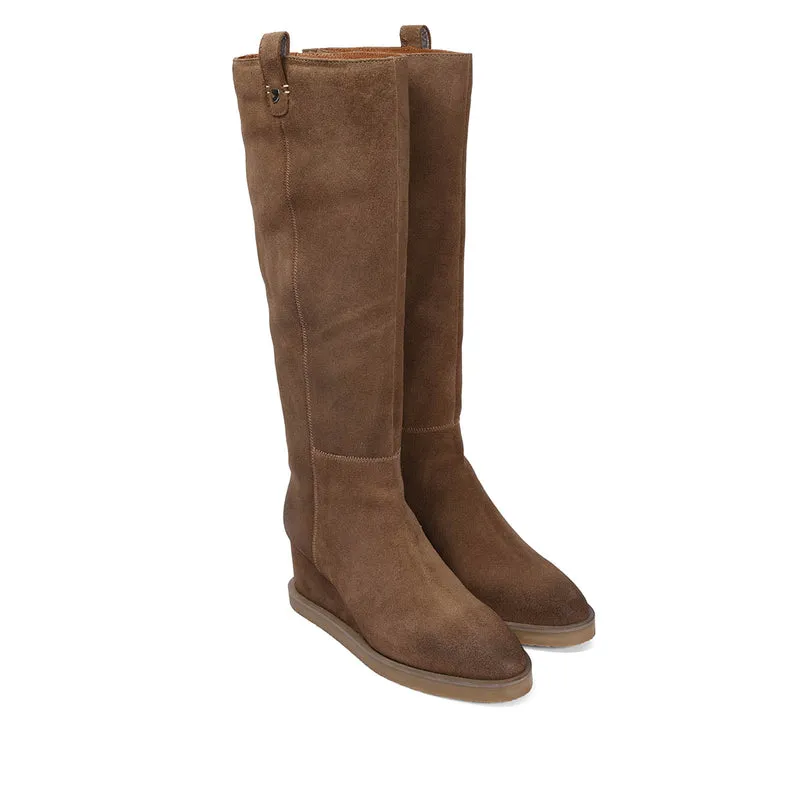 Brora women's taupe split-suede boots with wedges