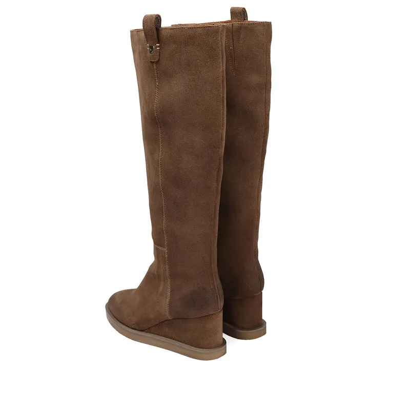 Brora women's taupe split-suede boots with wedges