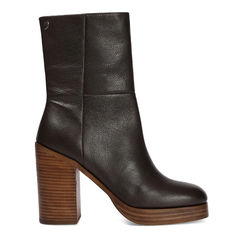 Langoya women's black high-heeled boots with coffee-coloured platforms