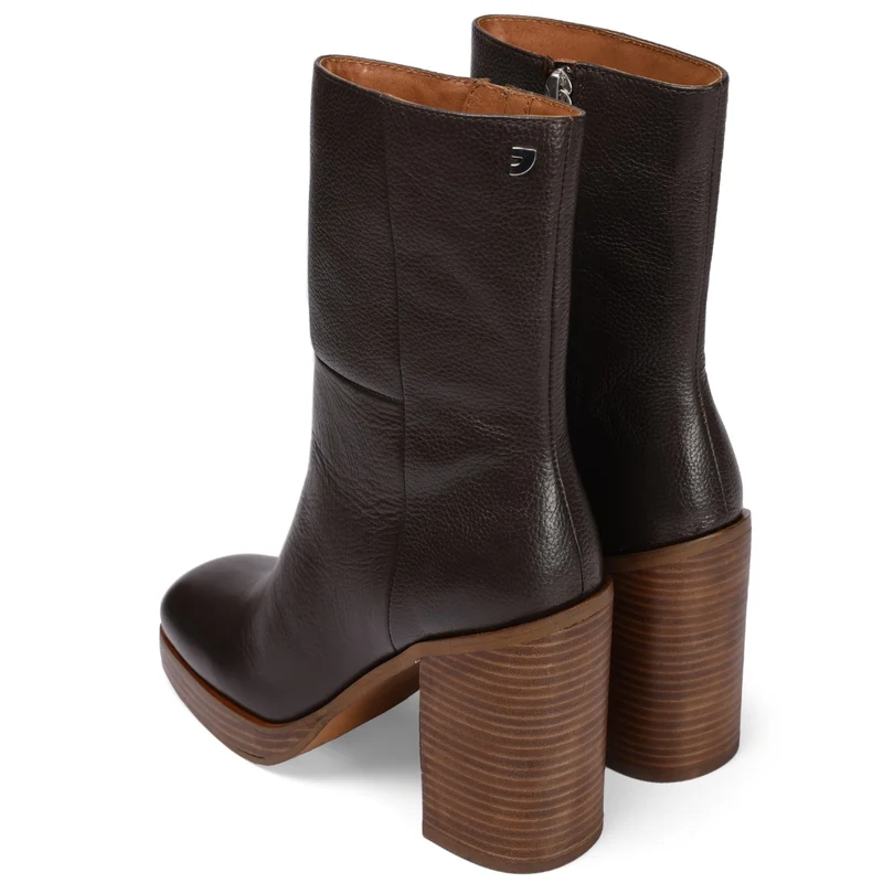 Langoya women's black high-heeled boots with coffee-coloured platforms