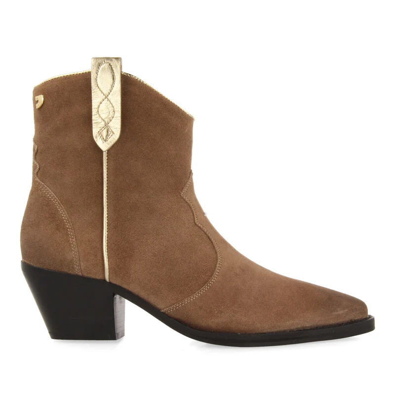 Airth women's taupe split-suede cowboy boots with gold details