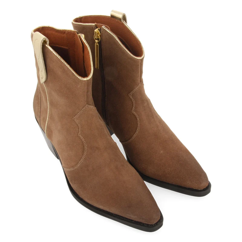 Airth women's taupe split-suede cowboy boots with gold details