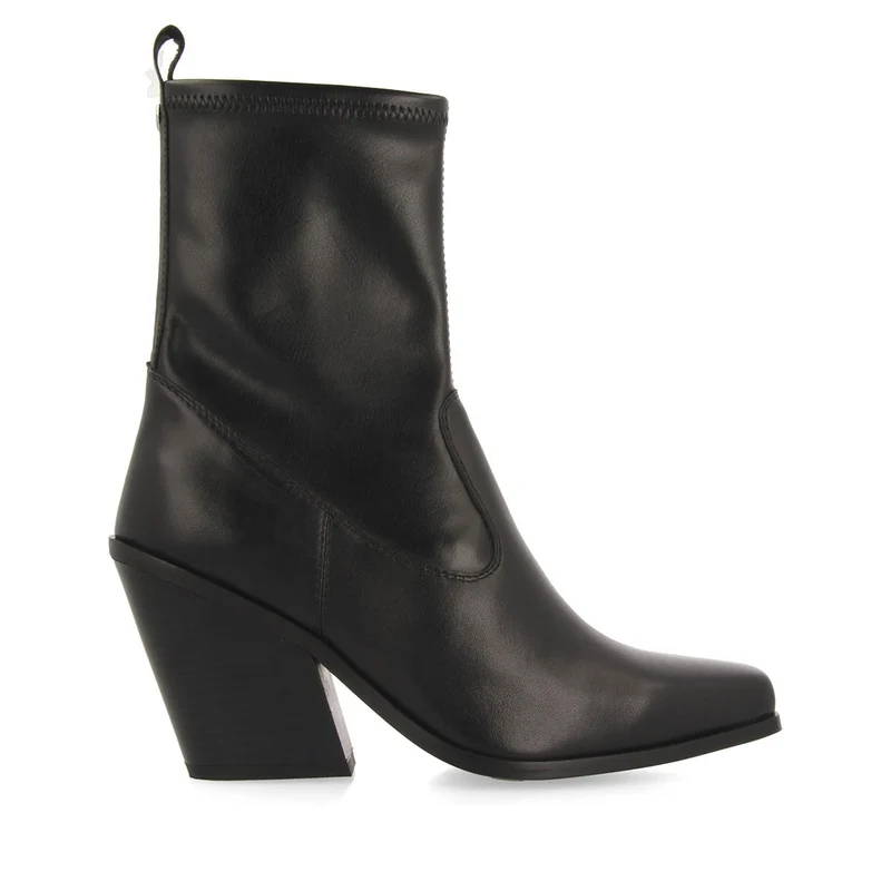 Drymen women's stretchy black leather boots with semi-square toes