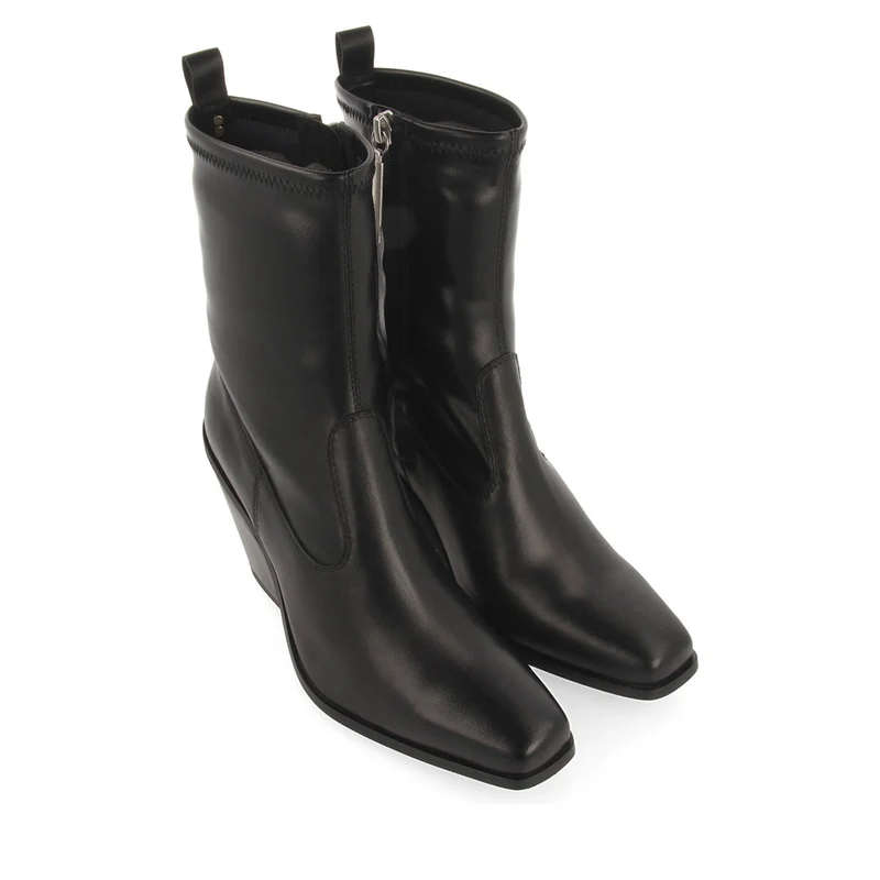 Drymen women's stretchy black leather boots with semi-square toes