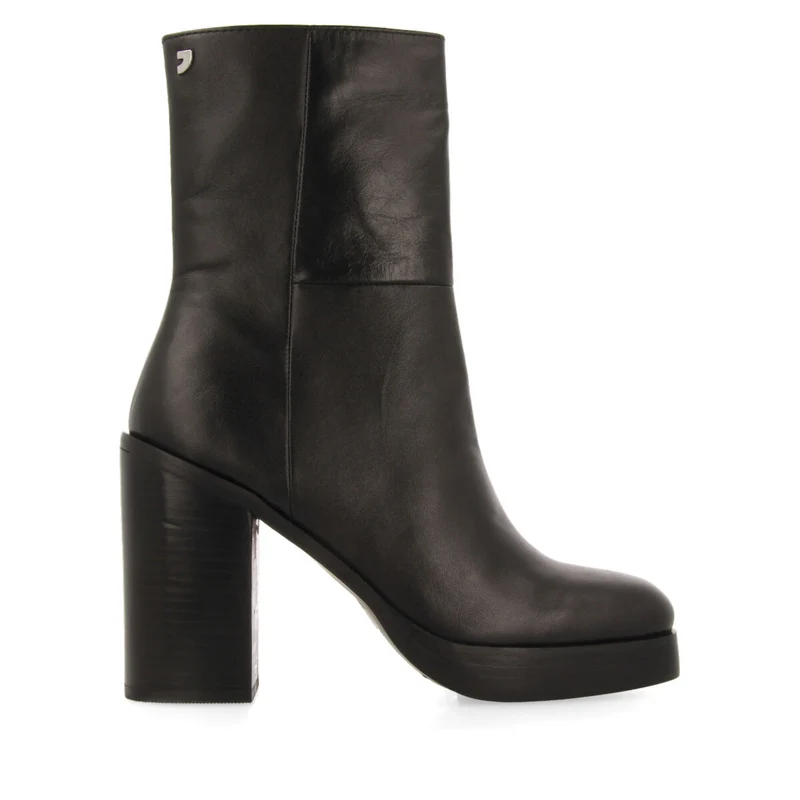 Andoya women's black leather mid-height boots with wide heels and platforms