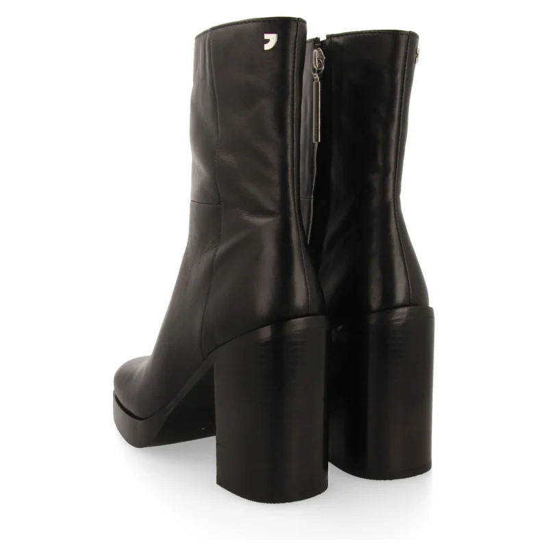 Andoya women's black leather mid-height boots with wide heels and platforms
