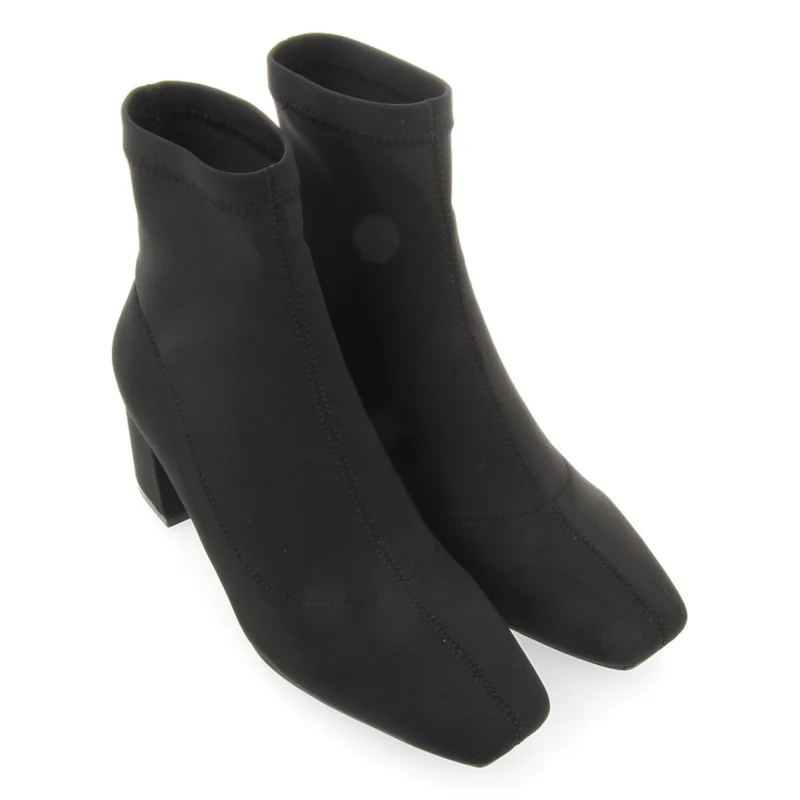 Letham women's stretchy black ankle boots with mid heels and semi-square toes