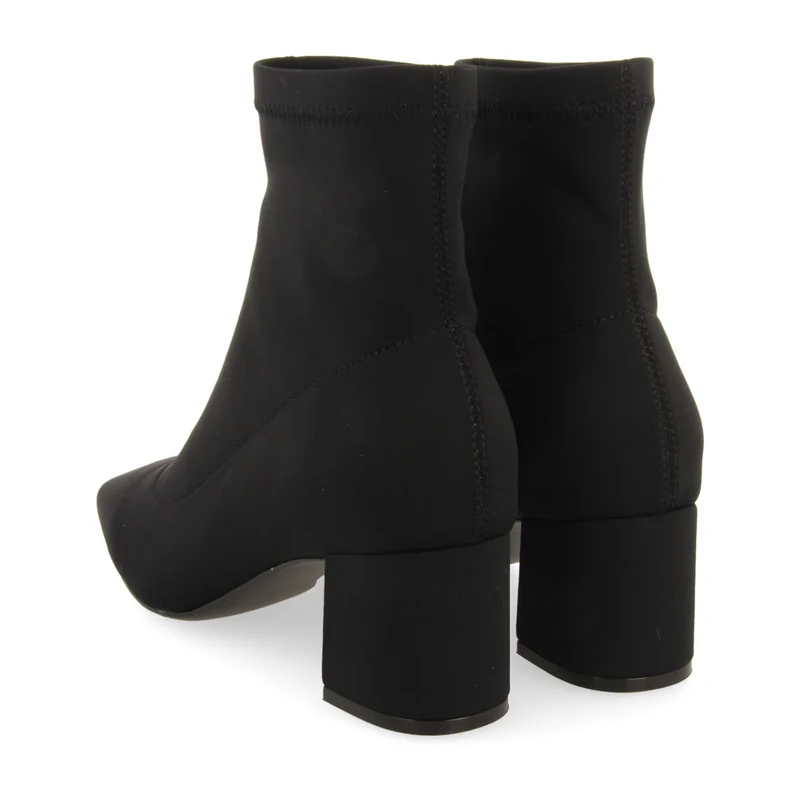 Letham women's stretchy black ankle boots with mid heels and semi-square toes