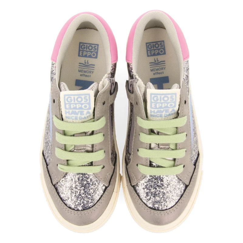 Pettvika children's dark silver sneakers with details