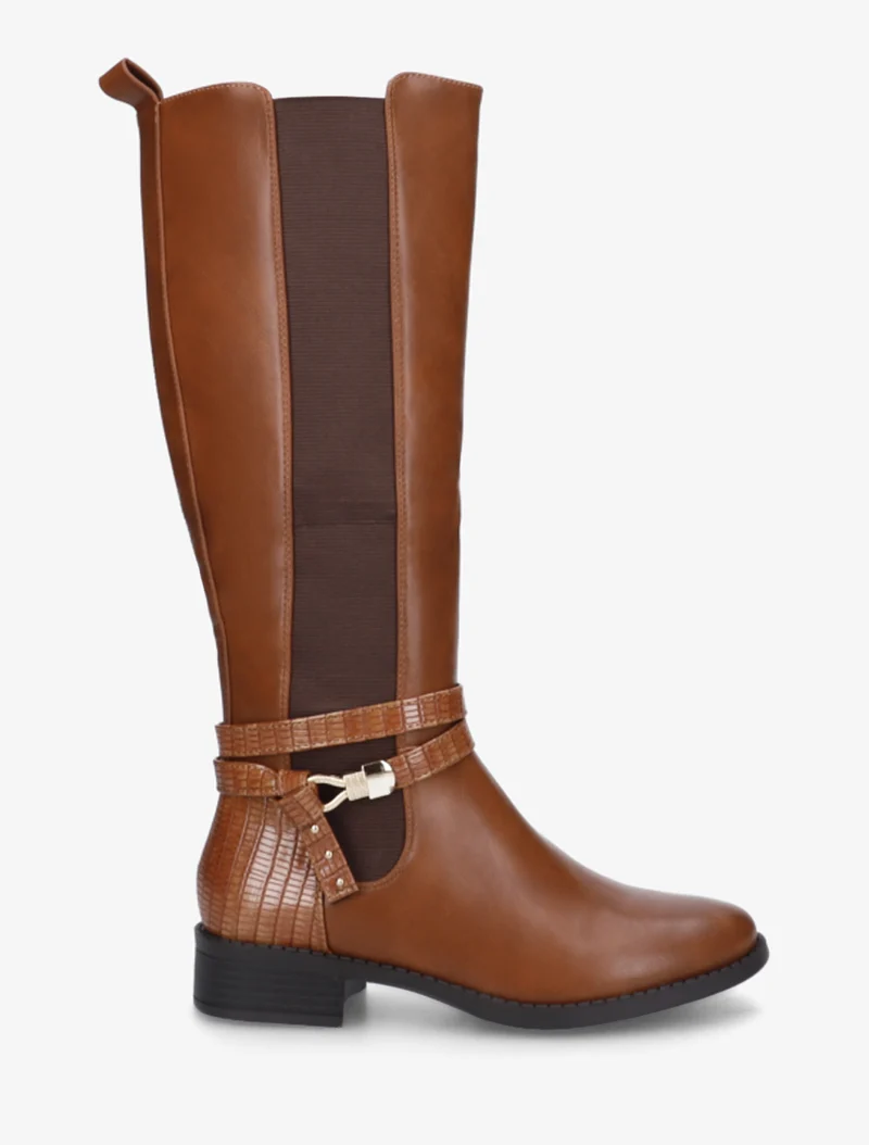 Bottes élastiquées à contrefort en croco - Camel