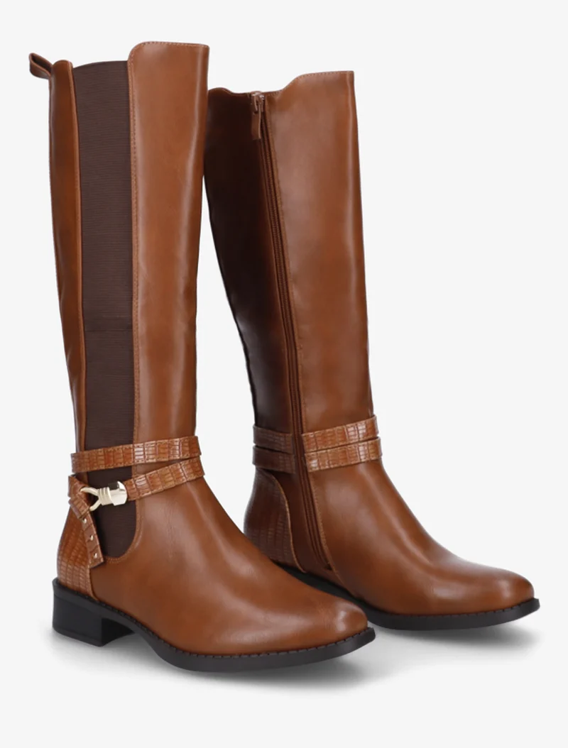 Bottes élastiquées à contrefort en croco - Camel