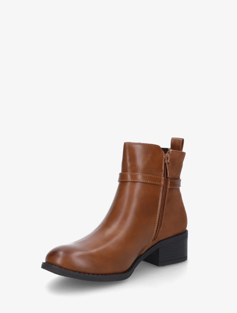 Bottines élastiquées bimatière à boucle métal - Camel
