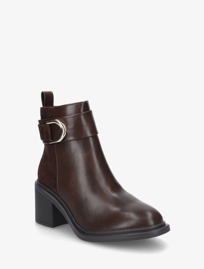 Bottines bimatière à talon bloc - Marron