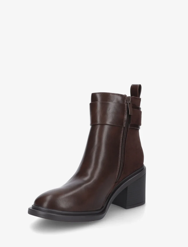 Bottines bimatière à talon bloc - Marron